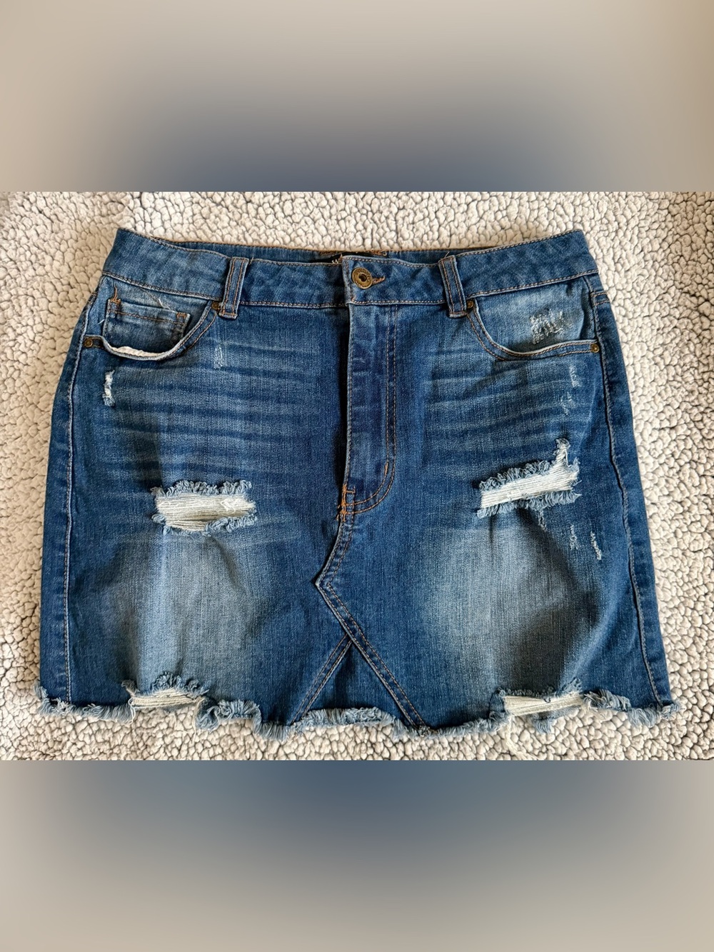 Wax Jean Blue Distressed Denim Mini Skirt